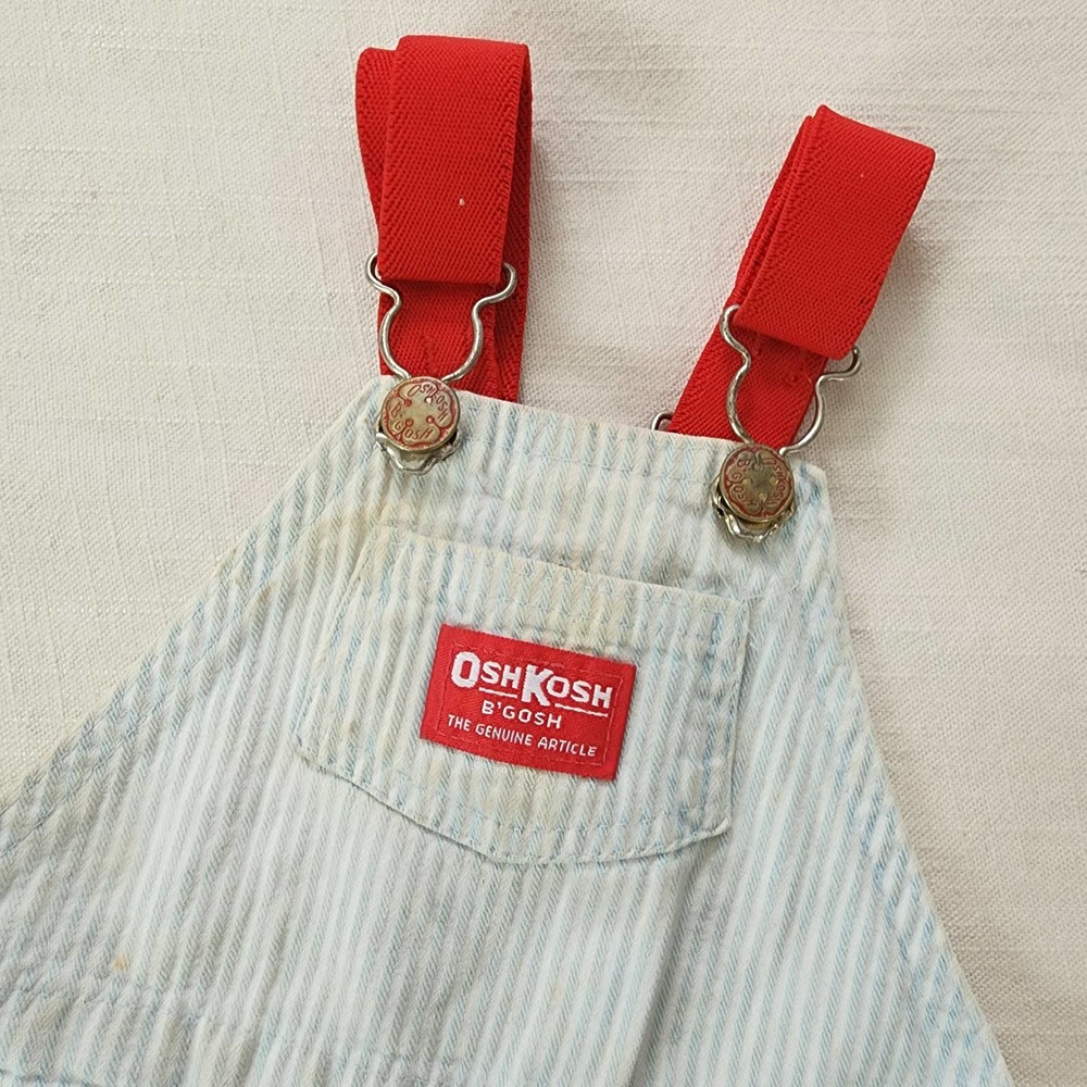 Vintage Oshkosh Light Wash Striped Shortalls 24 months - Picture 2 of 10